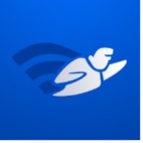 Illustrated graphic of a man flying. His cape is separated into bars, to appear like the bars indicating WiFi signal strength.